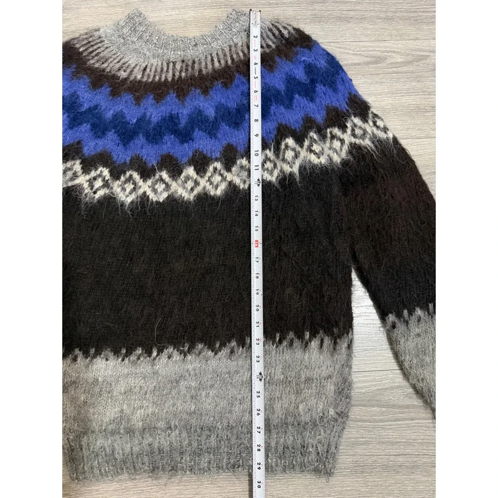 Vintage 90s Rev Wear 100% Alpaca Wool Fair Isle Sweater M Men Brown Blue Bolivia